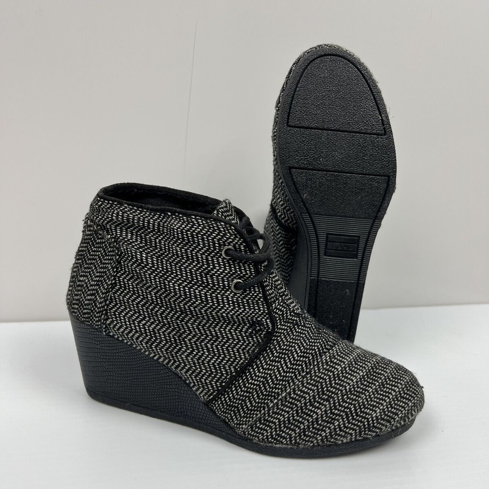 TOMS Herringbone Desert Wedges Chevron Tweed Lace Up Booties Wedges